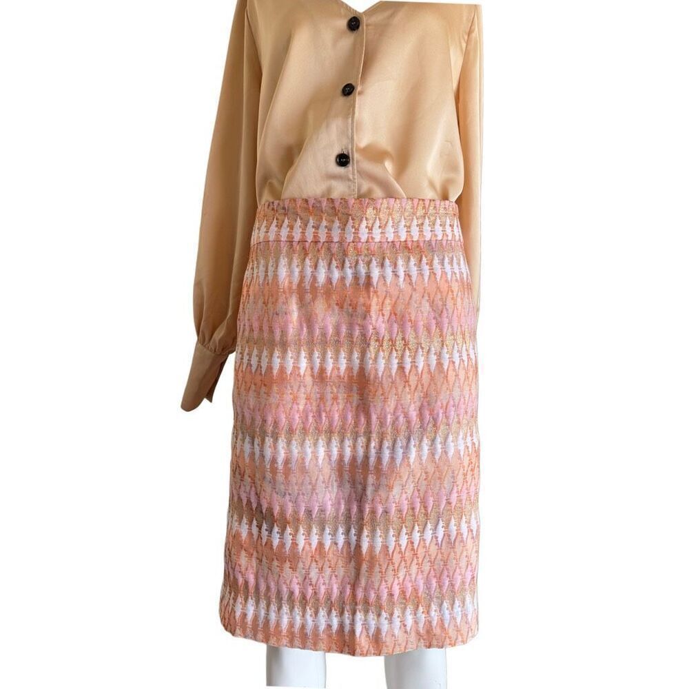 J.Crew pink gold metallic Turkish Delight women’s size 8 skirt knee length medal